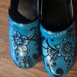 Hand painted Dansko turquoise in color